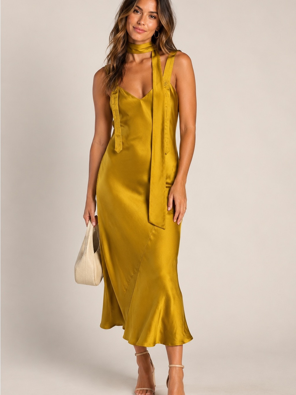 WILDFANG The Empower Satin Adjustable Slip Dress Mustard Yellow Small